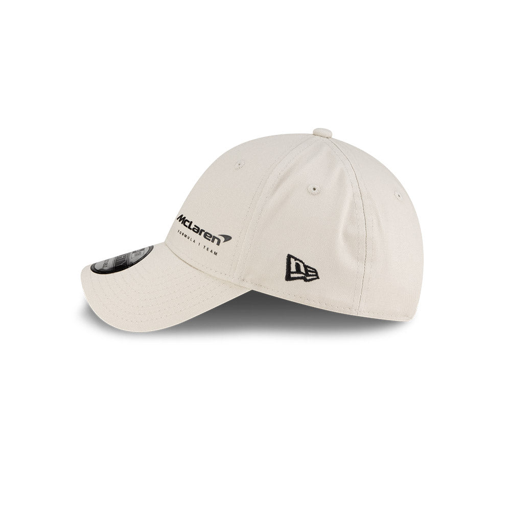 McLaren F1 Racing Hat - Essential Stone White 9Forty Formula 1 Snapback Cap - New Era
